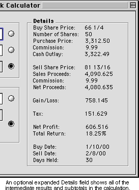 An optional expanded Details field shows all of the intermediate results and subtotals in the calculation.