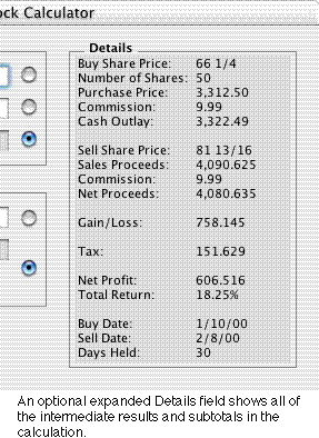 An optional expanded Details field shows all of the intermediate results and subtotals in the calculation.