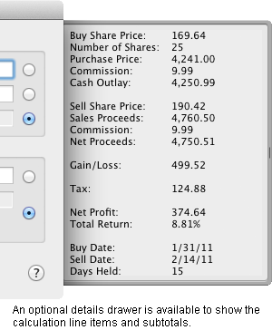 An optional details area is available to show the calculation line items and subtotals.